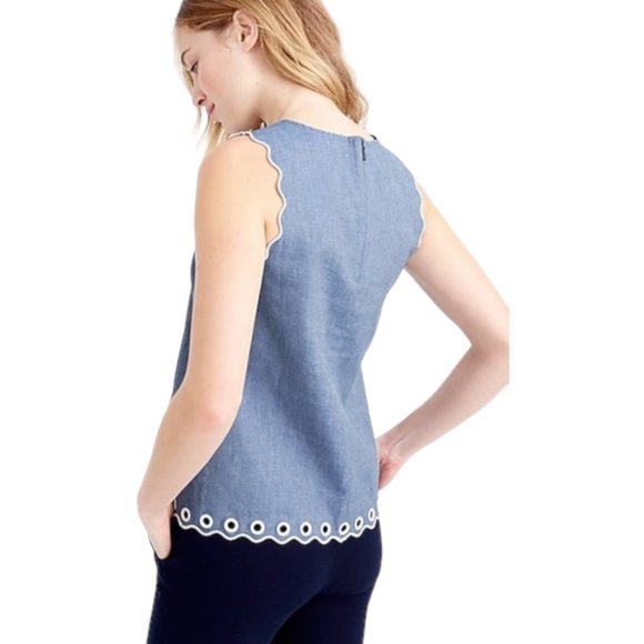 J. Crew Blue Scalloped Top with Grommets Size 0 Preppy Summer Coastal - Picture 2 of 8